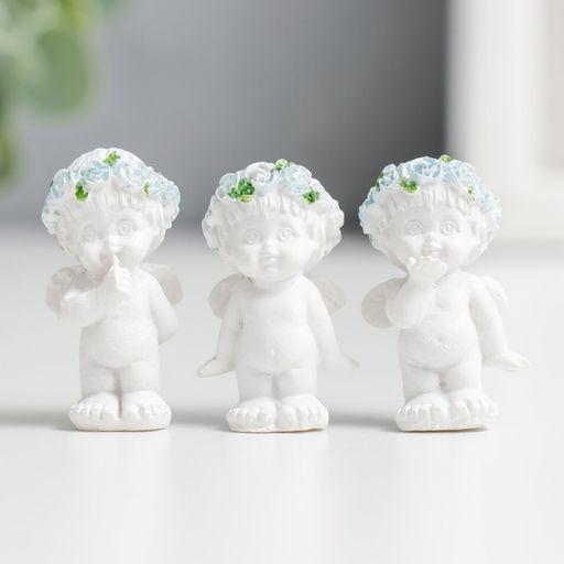 Цена за 2 шт. Фигурка полистоун Ангелочек малышок, голубой веночек, 3?1.5?2 см, МИКС