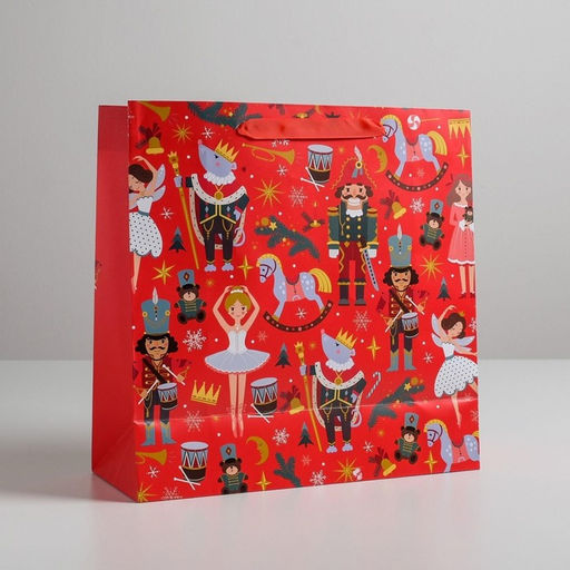 Цена за 2 шт. Пакет подарочный новогодний ламинированный квадратный «Щелкунчик», 30×30×12 см