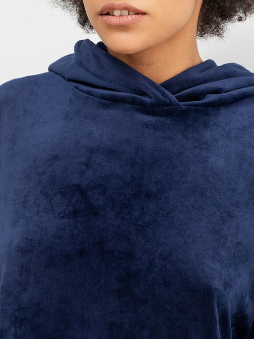 Плюшевое платье-худи с карманом-кенгуру темно-синего цвета - Mark formelle фото 4