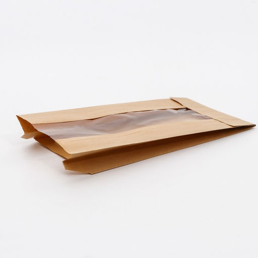 Цена за 50 шт. Пакет крафт, V-образное дно, с продольным окном 23,5 х 12 х 5 см