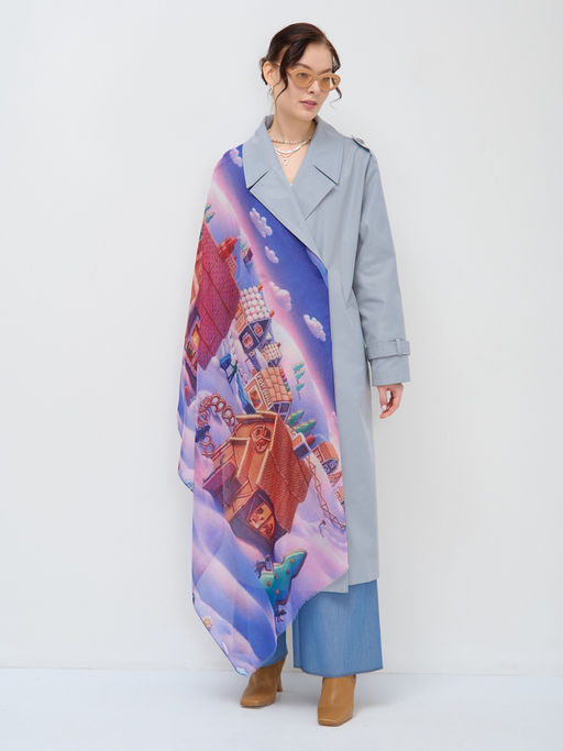 Большой, красивый двусторонний палантин с рисунком в стиле арт-декои необычной текстурой ткани. - Tantino фото 5