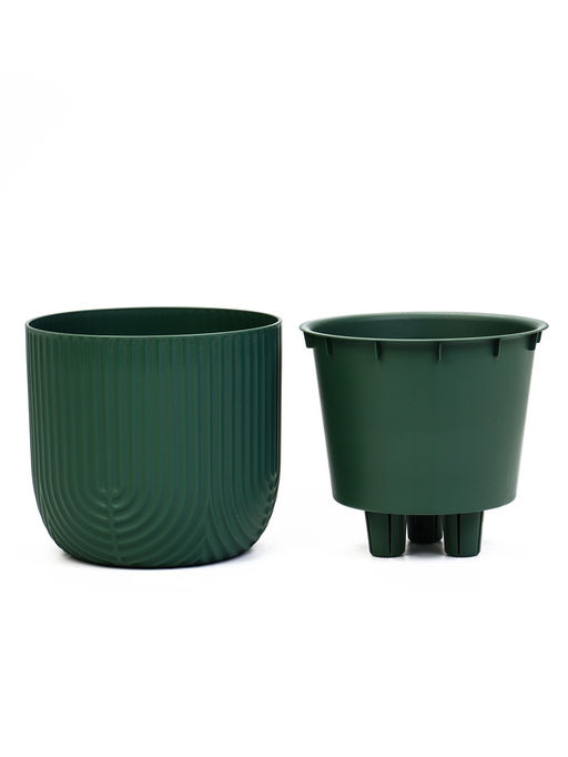Кашпо для цветов «Рамона», 7.8 л, d=28 см, h=25.5 см, со вставкой, пластиковое, цвет нефрит