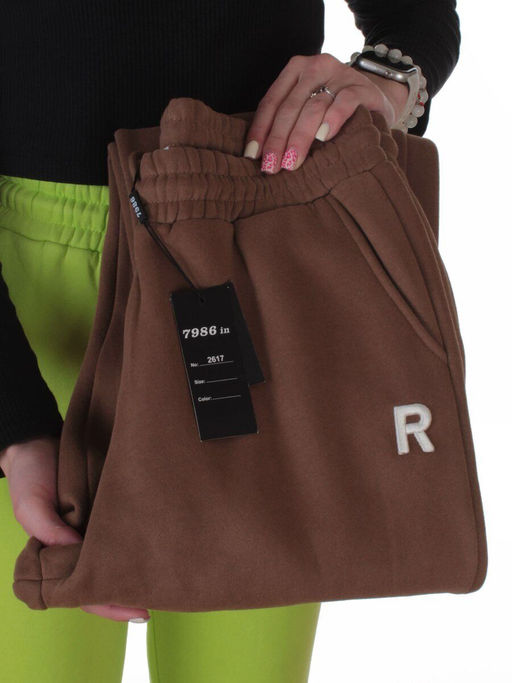 2617 BROWN Брюки спортивные утепленные женские (85% хлопок, 10% полиэстер, 5% спандекс)