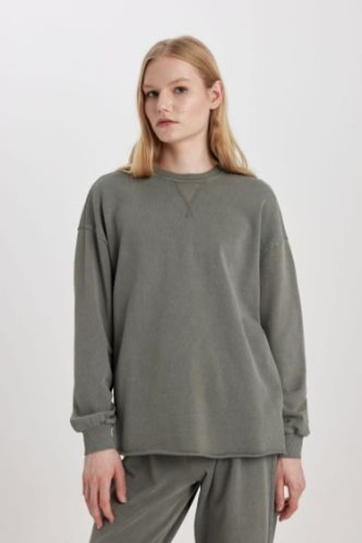Relax Fit Bisiklet Yaka Y?kamal? Soluk Efektli Sweatshirt