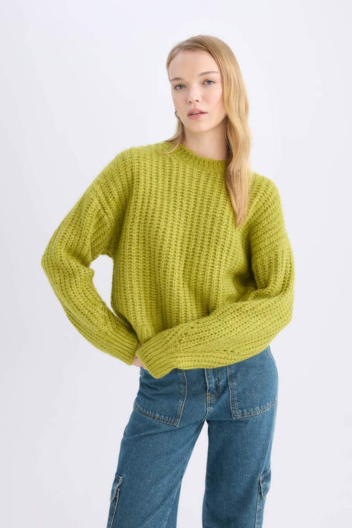 Крутой вязаный свитер оверсайз с широким кроем и круглым вырезом - Defacto фото 3