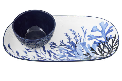 Набор, 2 пр, блюдо/салатник, керамика К, белое/синий, Синие кораллы, Blue Coral