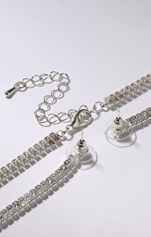 Гарнитур 2 предмета: кулон, серьги Элегантность жгут, цвет белый в серебре, 42 см