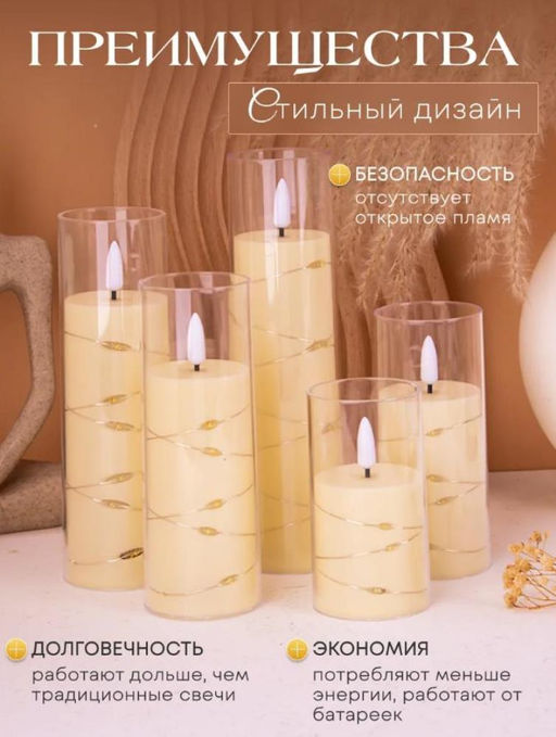 Свечи новогодние Набор светодиодных свечей на батарейках в подарочной упаковке 5шт