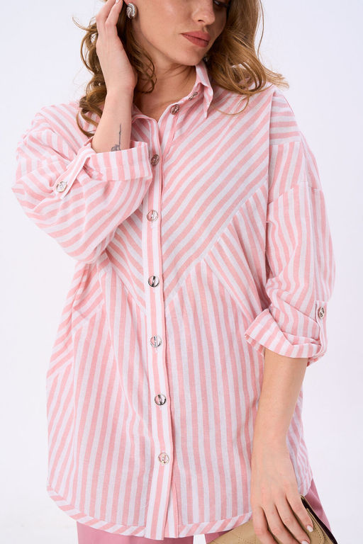 Рубашка NIKVA н953-3 пудрово-молочные полосы фото 4