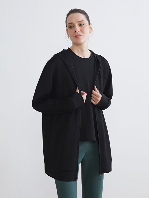 Kap??onlu Oversize Kad?n Fermuarl? Sweatshirt