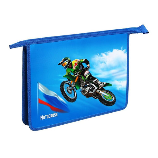 Папка для тетрадей А4, 245 х 340 х 50 мм, молния сверху, ламинированный картон, объемная, Мотокросс - Calligrata фото 2