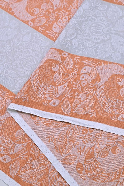 Холст полотенечный жаккард Птицы цв.оранжевый/серый, ш.0.5м, лен-30%, хлопок-70%, 210гр/м.кв - Купава фото 3