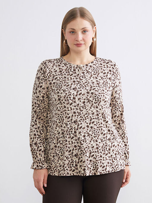 B?y?k Beden Bisiklet Yaka Desenli Bluz