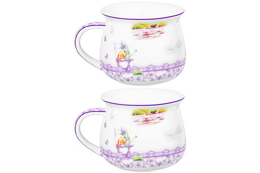 Набор 2 кружек 250 мл 11*8,5*7 см "Лаванда", бочонок, NEW BONE CHINA