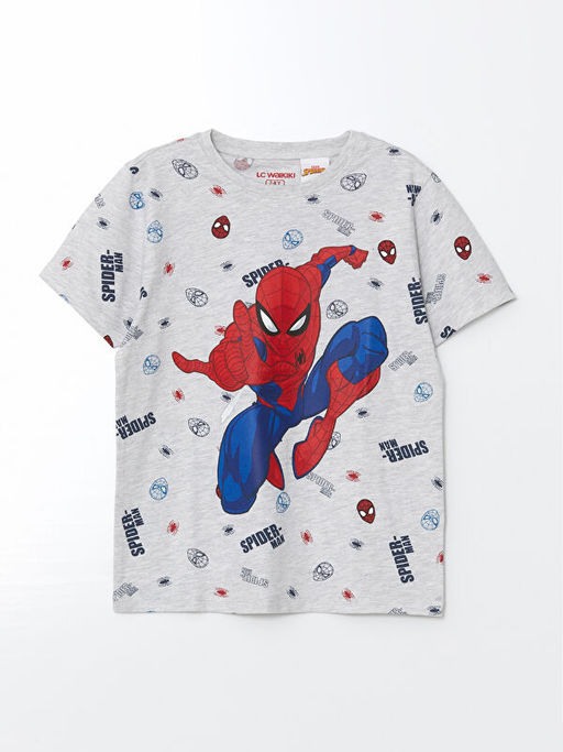 Bisiklet Yaka Spider-Man Bask?l? Erkek ?ocuk ?ortlu Pijama Tak?m?