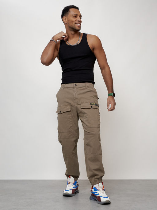 Джинсы карго мужские с накладными карманами, Турция бежевого цвета - Mtforce фото 9