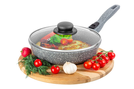 Сковорода глубокая 22 см ГАРМОНИЯ ВКУСА Серый мрамор С КРЫШКОЙ ф22, с/р,43*23*10,5 см - Elan gallery фото 3