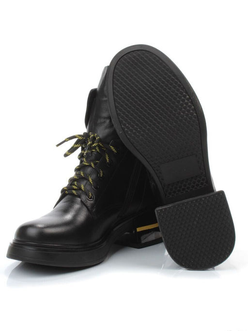 01-P514-3 BLACK/YELLOW Ботинки демисезонные женские (натуральная кожа, байка)