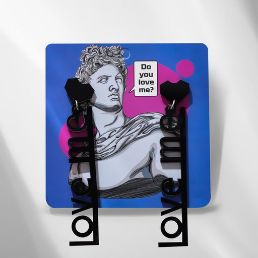 Серьги акрил LOVE ME с сердечком, цвет чёрный в серебре - Queen fair фото 2