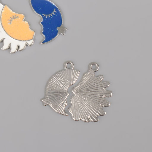 Цена за 4 шт. Декор для творчества металл, эмаль «Солнце + месяц», набор 2 шт., 2.9×2.7 см