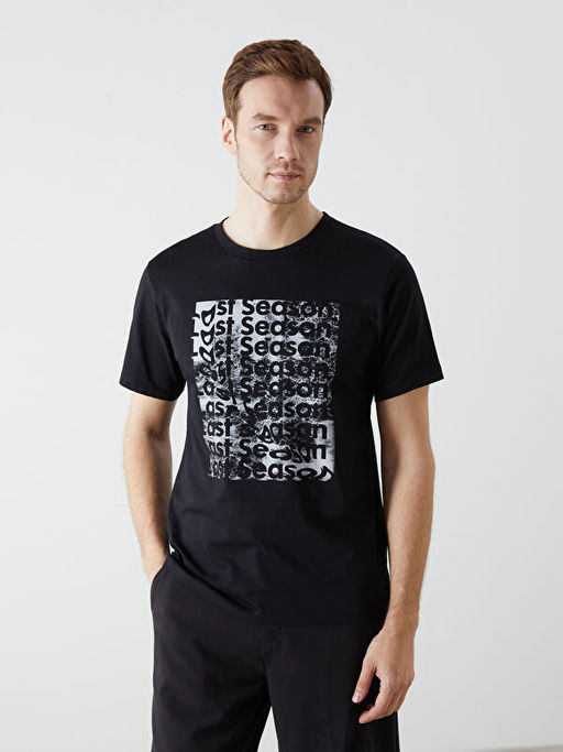 Bisiklet Yaka K?sa Kollu Bask?l? Penye Erkek Ti??rt