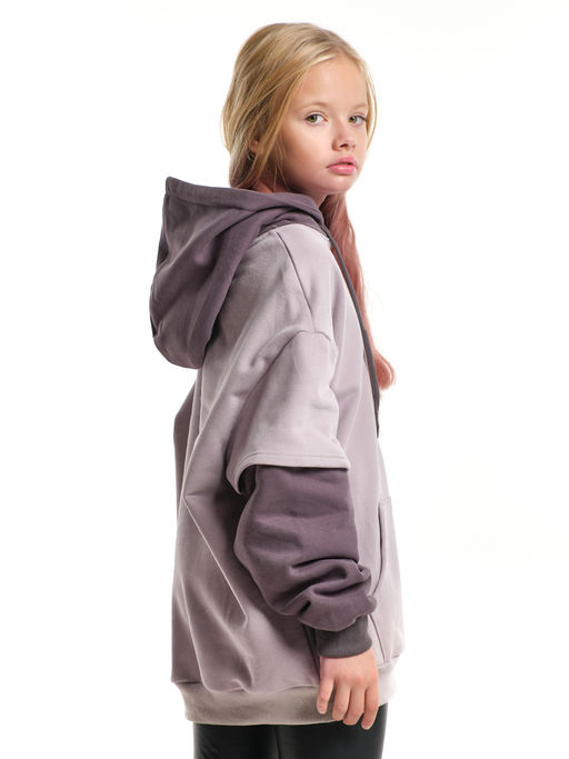 Худи джемпер с начесом с комбинированными рукавами 33-7481 беж/кофе - Mini maxi фото 6