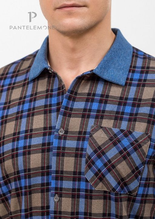 Домашний мужской комплект PDKB-298 Клетка синяя/Синий