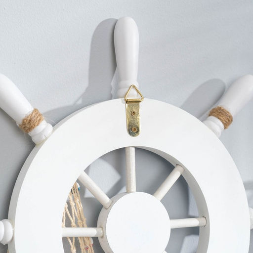 Декор настенный, панно «Штурвал с сеткой», бело-синий, 32×32×2 см