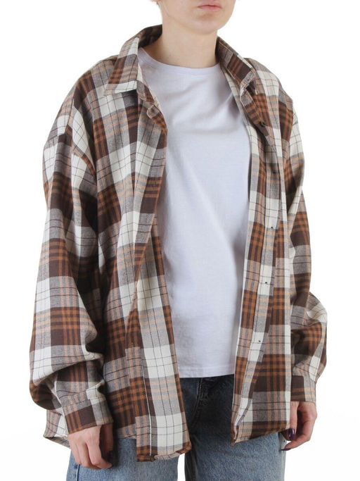 C603 BROWN/BEIGE Рубашка женская оверсайз (95% хлопок, 5% спандекс)