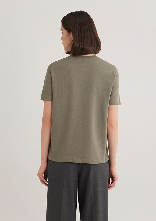 Bisiklet Yaka Yesil Basic Tisort - Mavi фото 5