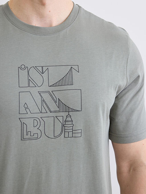 Bisiklet Yaka ?stanbul Bask?l? Erkek Ti??rt