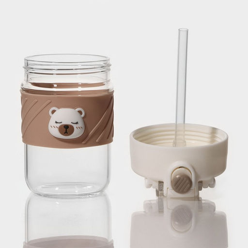 Бутылка для воды «Бьорн», 400 мл, с крышкой и трубочкой «Бьорн», стекло, бежевая