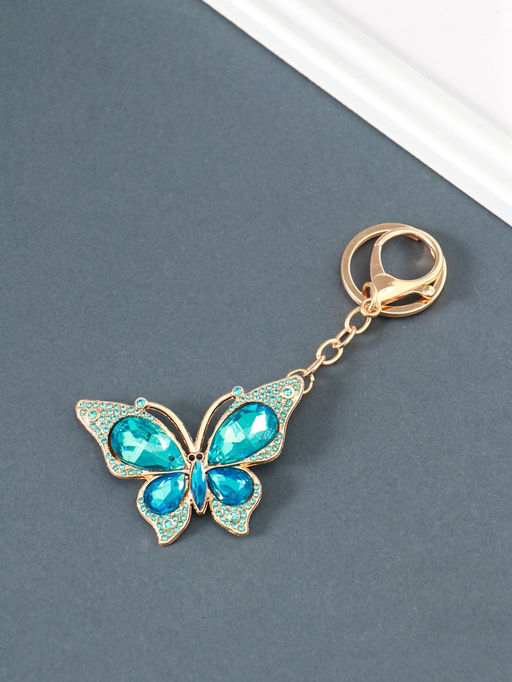 Брелок для ключей на кольце, карабине «Бабочка», голубой, металл, стразы, 4.7×6.4×0.8 см