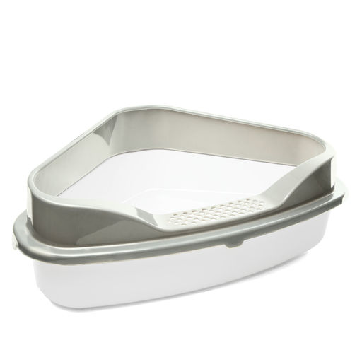 Туалет для кошек угловой с бортом "Дельта", белый/серый, 575*465*220мм, серия HYGIENE, Triol