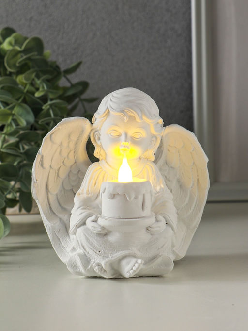 Сувенир полистоун свет "Белоснежный ангел с тортом" 11,8х8х11,5 см