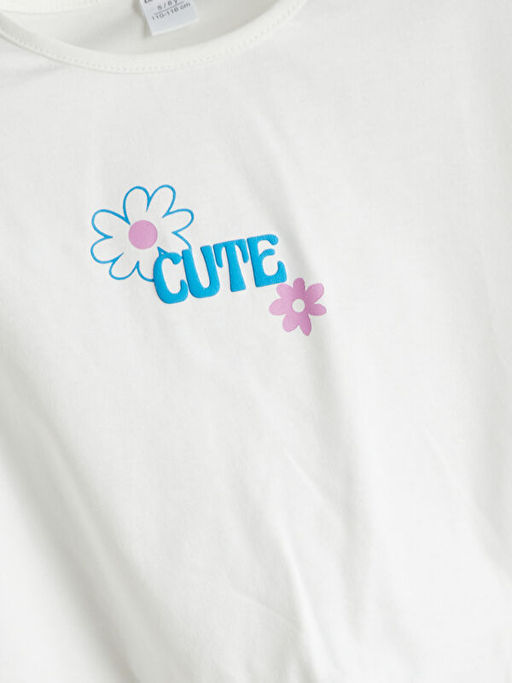 Bisiklet Yaka ?i?ekli K?z ?ocuk Ti??rt ve Tayt 2li