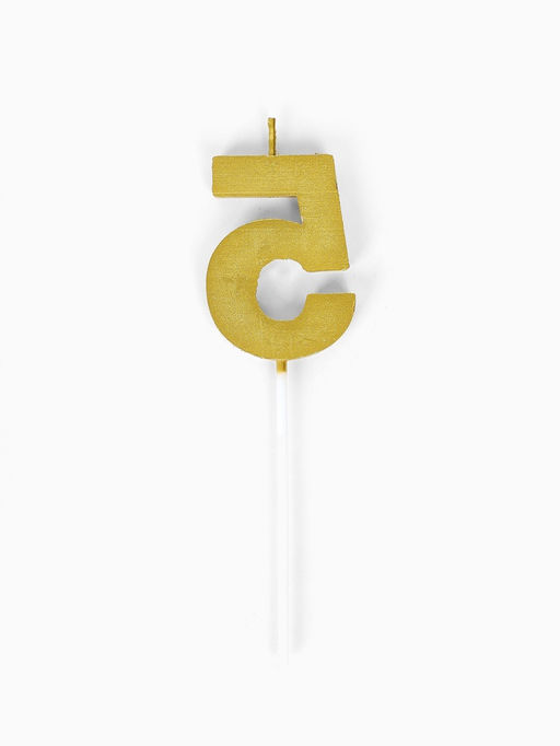 Цена за 3 шт. Свеча для торта «Элемент», цифра 5, золотая