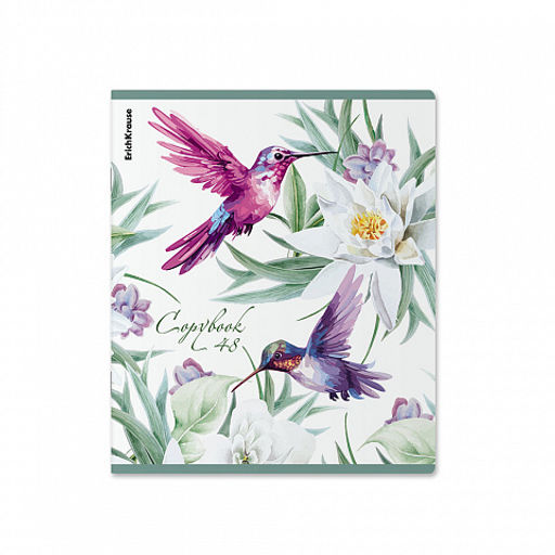 Цена за 5 шт. Тетрадь общая ученическая ErichKrause Тропические птицы, 48 листов, клетка, мат.лам.+выб. УФ-лак+тиснение фольгой+конгрев, доп.лист_MIX-PACK  фото 6