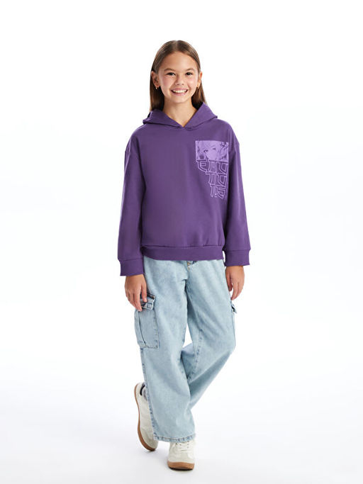 Kap??onlu Bask?l? Uzun Kollu K?z ?ocuk Sweatshirt - Waikiki фото 5