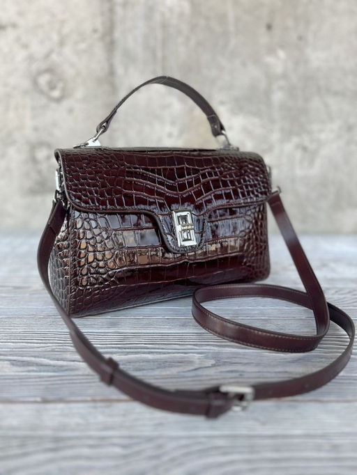 Женская лаковая сумка под крокодила HW-7711 Кофе - Sergio valentini фото 6