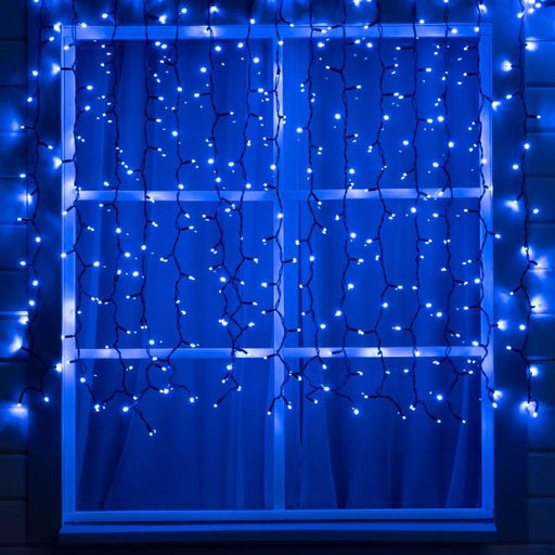 Гирлянда «Занавес» 2×1.5 м, IP65, УМС, тёмная нить каучук, 300 LED, свечение синее, 220 В