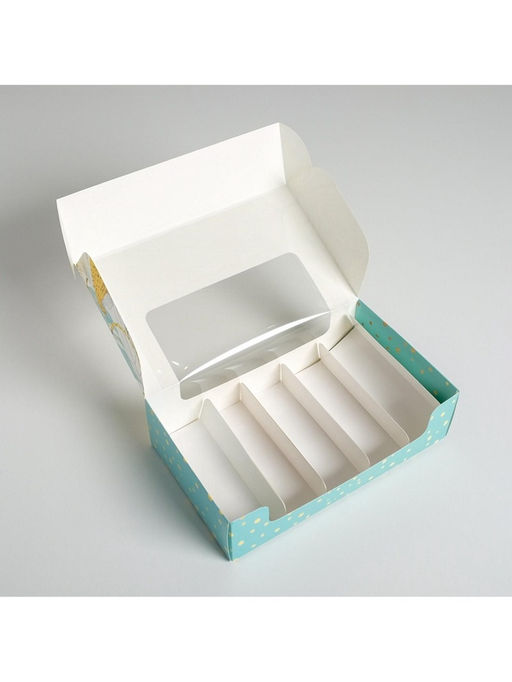 Цена за 5 шт. Коробка для эклеров, кондитерская упаковка, 5 вкладышей, «Для тебя», 25.2×15×7 см