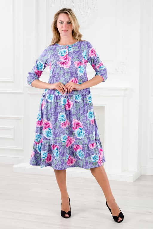 Платье женское из кулирки Амина пион на фиолетовом - Амадэль фото 6