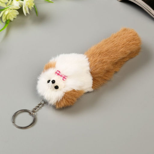 Цена за 4 шт. Брелок для ключей на кольце Пушистик. Пудель с цветными ушками и хвостом и бантиком, на сумку, рюкзак, 18.5?6?5 см, МИКС - Simaland фото 2