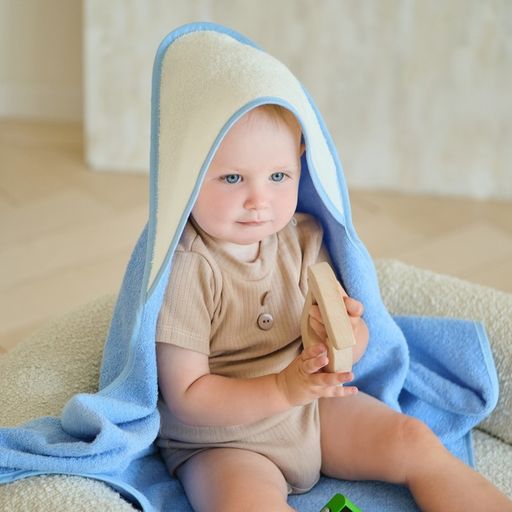 Полотенце уголок махровое Крошка Я, 75х75 см, цвет молочный/голубой, 100% хлопок, 360 г/м2  фото 14