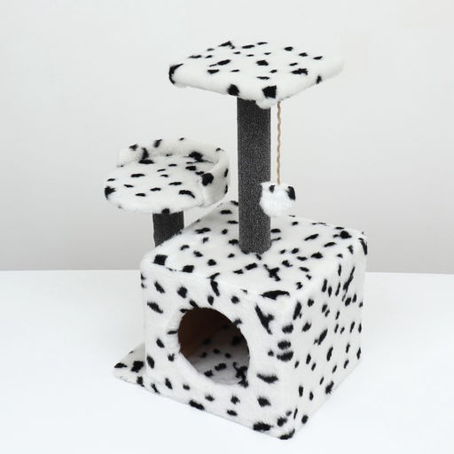 Домик для кошек с когтеточкой, квадратный, 3х-этажный, 35×45×75 см, ковролин, микс цветов