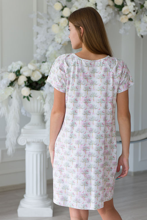 Ночная сорочка женская из кулирки с лайкрой Маргарита-2 бело-розовый - Амадэль фото 5