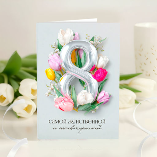 Открытка 4 шоколадки "8 (самой женственной и неповторимой)"