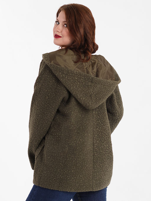 Кардиган с капюшоном теплый больших размеров - Almond фото 4