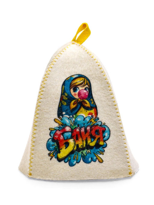 Шапка для бани и сауны Матрёшка бабл-гам, полиэфир, шерсть, белая - Simaland фото 3